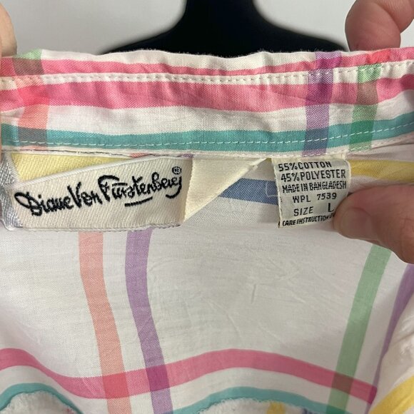 Vintage Diane Von Furstenburg Pastel Plaid Top - Picture 4 of 4